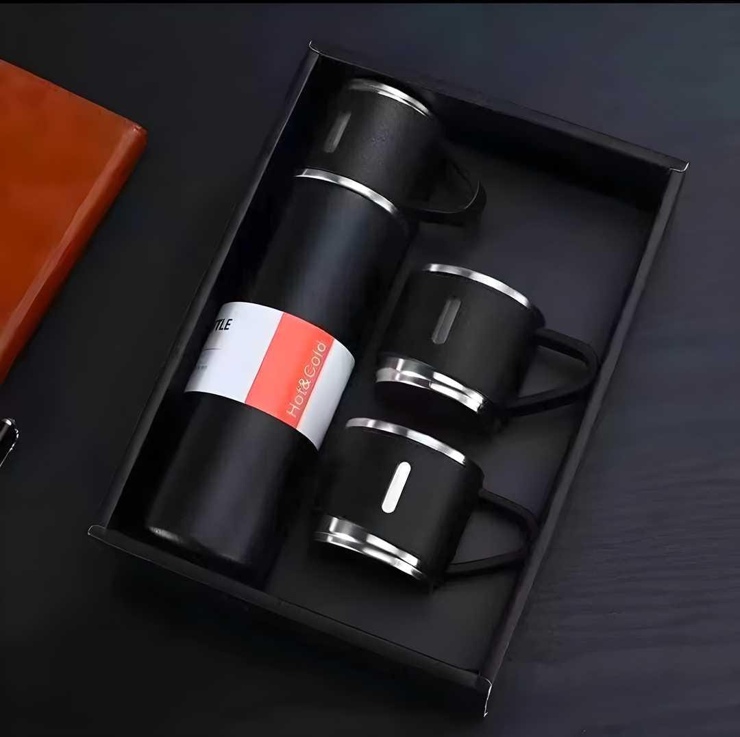 Stainless Steel Vacuum Flask Set with 2 Cups Flask Combo Keeps Liquid Tea Coffee Cold Hot Bottle Drink Water Flask Bottle 500ml Vacuum Insulated Bottle (Multicolor)