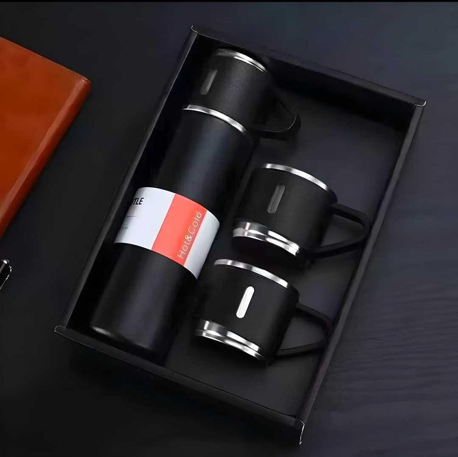 Stainless Steel Vacuum Flask Set with 2 Cups Flask Combo Keeps Liquid Tea Coffee Cold Hot Bottle Drink Water Flask Bottle 500ml Vacuum Insulated Bottle (Multicolor)