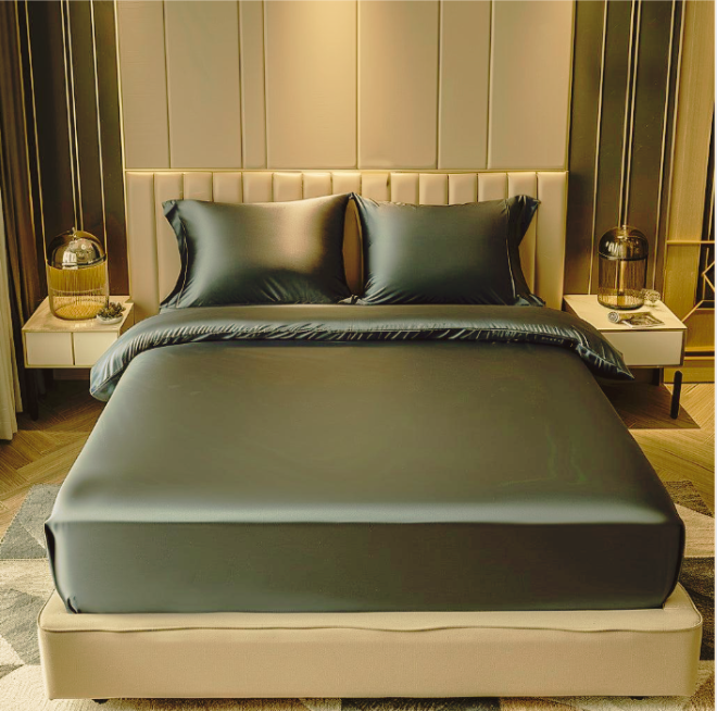 Green Premium Satin Elastic Fitted Sheets with 2 Pillow Covers