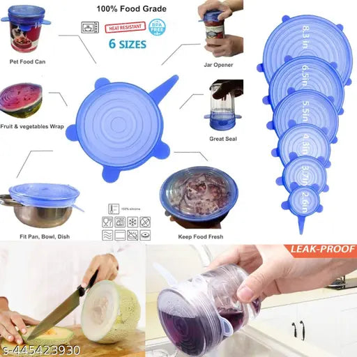 Silicone Stretch Lids, Multi Size Reusable Silicone Lids Food And Bowl Covers, Dishwasher And Freezer Safe, food sealing lid| food sealing cover| (Pack of 6) Multicolor