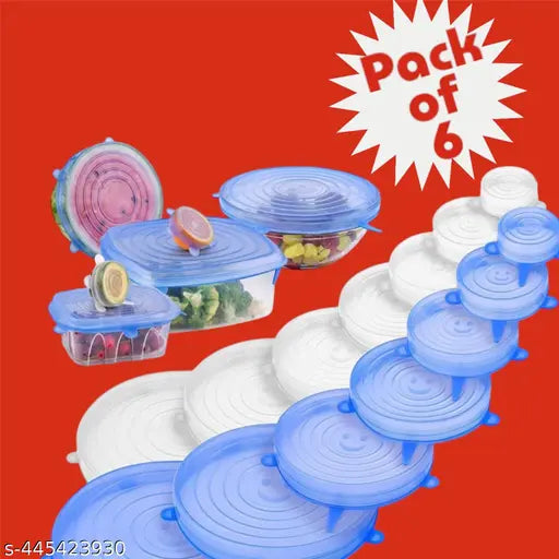 Silicone Stretch Lids, Multi Size Reusable Silicone Lids Food And Bowl Covers, Dishwasher And Freezer Safe, food sealing lid| food sealing cover| (Pack of 6) Multicolor