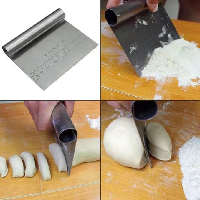 Pro Dough - Pastry Scraper, Cutter, Chopper, Stainless Steel, Polished with Measuring Scale, Multi-Purpose