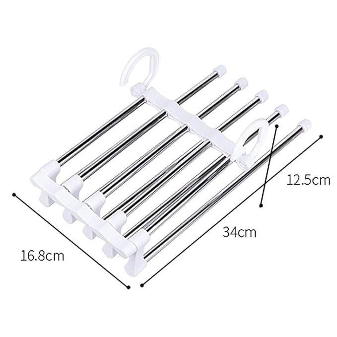 5 in 1 Hanger, Multi-Layer, Multi Purpose, Clothes Hanging Stainless Steel, Folding, Magic Hanger, Non-Slip, Space Saving, Closet Organizer Pack of 1