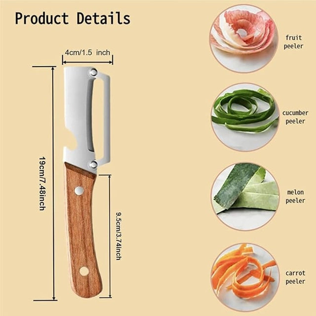 Zero Snag Wooden Peeler for Kitchen Tool,Premium 2-in-1 Multifunctional Fruit & Vegetable Peeler - Pack of 1